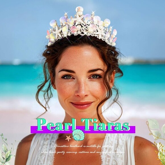 Mermaid Crown Silver Shell Tiara Rhinestone Ocean Princess Hair Accessory - Picture 4 of 7